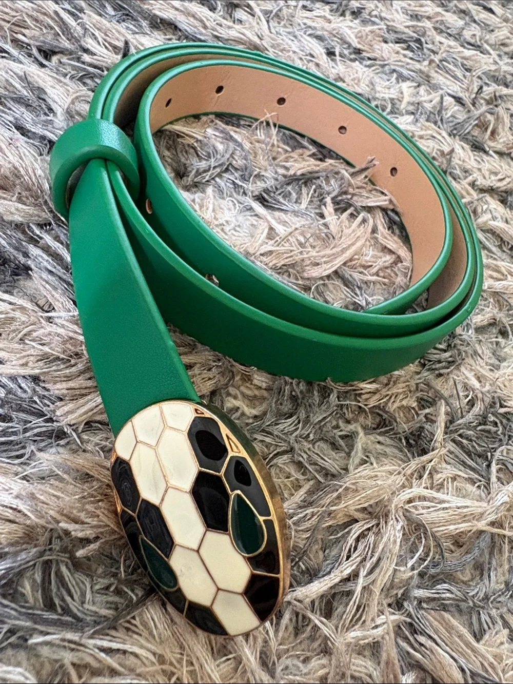 New! Green Women's PU Leather Belt with Honeycomb Enamel Snake Head Buckle OS
